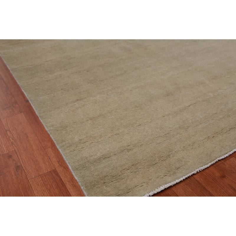 Hand Knotted Oriental 100% Wool Carpet Modern Solid Green Gabbeh Area Rug - 12' 11'' X 9' 10''