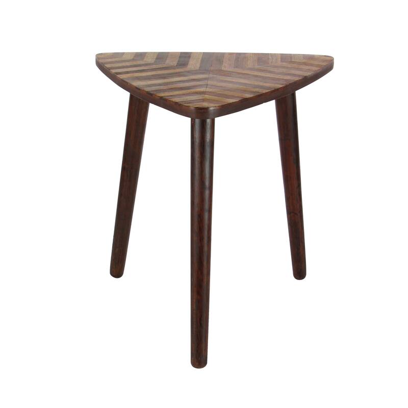 Brown Mango Wood Handmade Accent Table with Wood Inlay