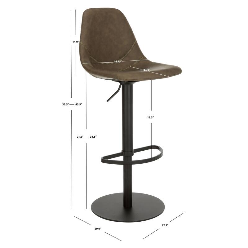 SAFAVIEH Mady Adjustable Swivel Bar Stool - 17.3" x 20" x 33.5-43.5" - 17Wx20Dx44H