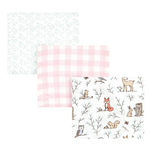 slide 1 of 1, Hudson Baby Infant Girl Cotton Muslin Swaddle Blankets, Pink Enchanted Forest, 3-Pack - Pink Enchanted Forest 3-Pack - Pink Enchanted Forest