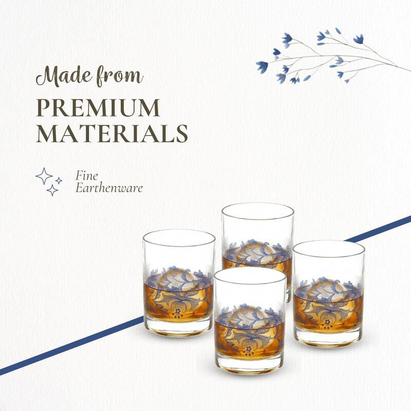 Spode Blue Italian Set of 4 Double Old Fashioned Glasses - 14 oz