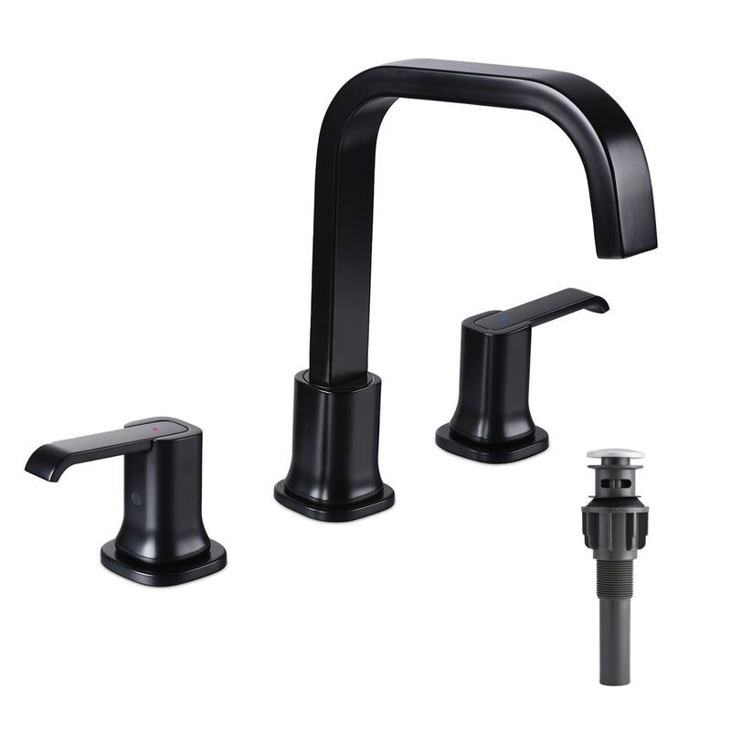 8 Inch Widespread Bathroom Faucet with Pop-up Drain Assembly 3 Holes Brass Modern Bathroom Sink Vanity Basin Faucets - Matte Black