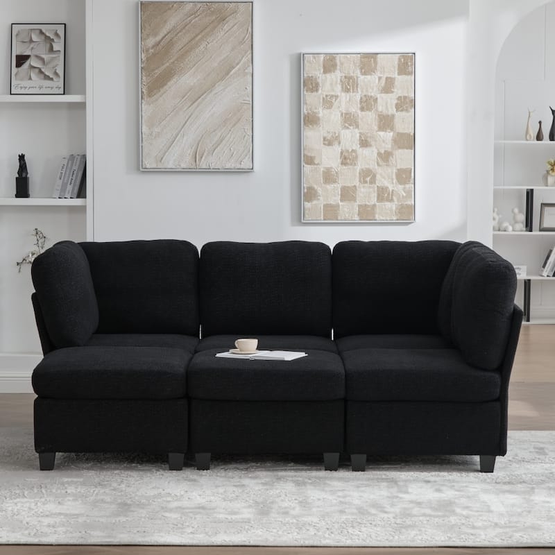 Freely Combinable Convertible Modular Sectional Sofa with Storage Ottomans