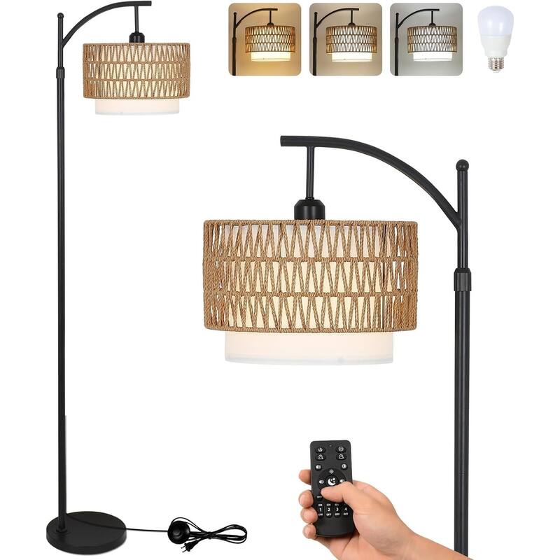 Farmhouse Floor Lamps with Remote & Dimmable Bulb - Black - Cylinder
