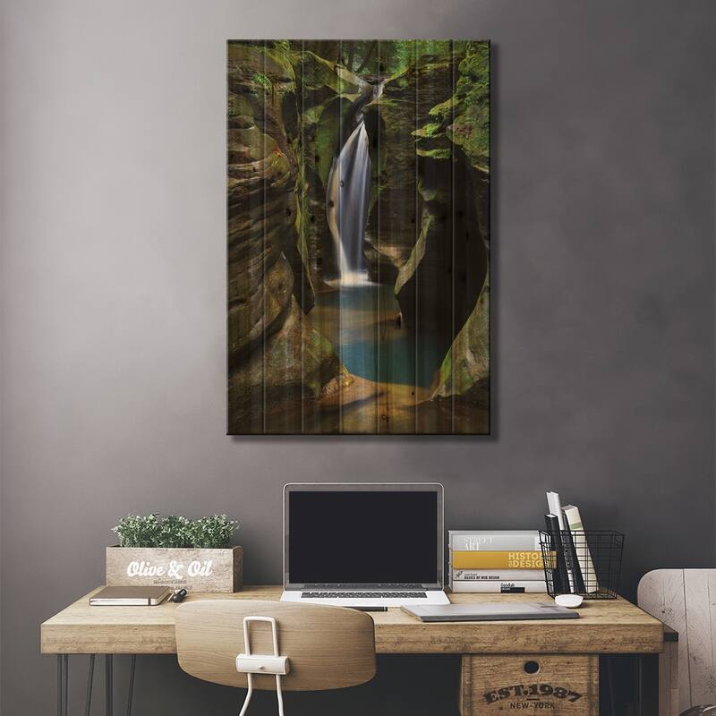 Corkscrew Falls Ohio Print On Wood by Alan Majchrowicz - Multi-Color