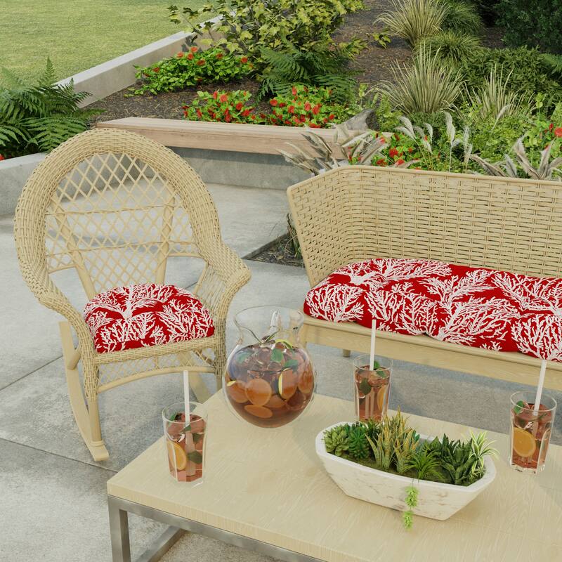18" x 18" Contoured Outdoor Wicker Seat Cushion - Set of 2 - 18'' L x 18'' W x 4'' H - Seacoral Red