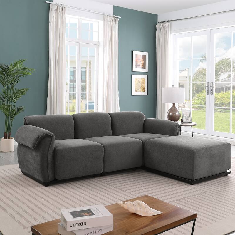 93" 4-Seater Chenille Modular Sofa - Fashionable Sectional with Iron Frame for Living Room