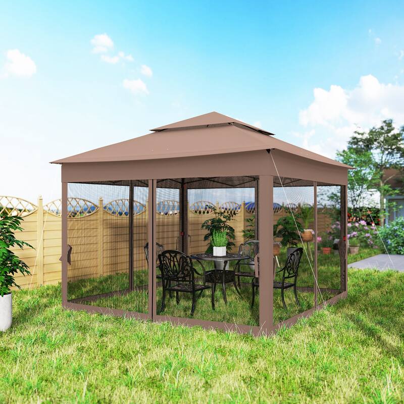 Outsunny 10.7' x 10.7' Pop Up Canopy, Outdoor Patio Gazebo Shelter with Removable Zipper Netting