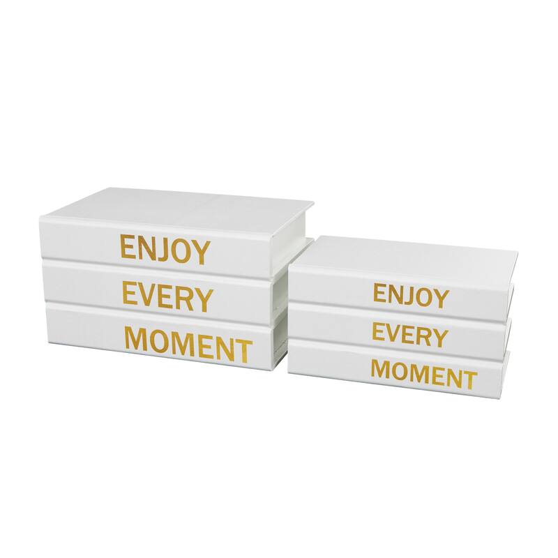 White or Black Canvas Faux Storage Book Box with Gold or White Enjoy, Every, Moment Text (Set of 2)