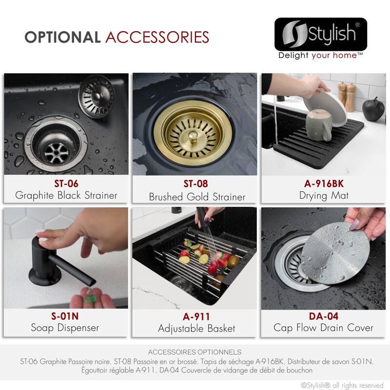 Dual mount 33 inch Black Composite Granite Double Bowl Workstation Kitchen Sink
