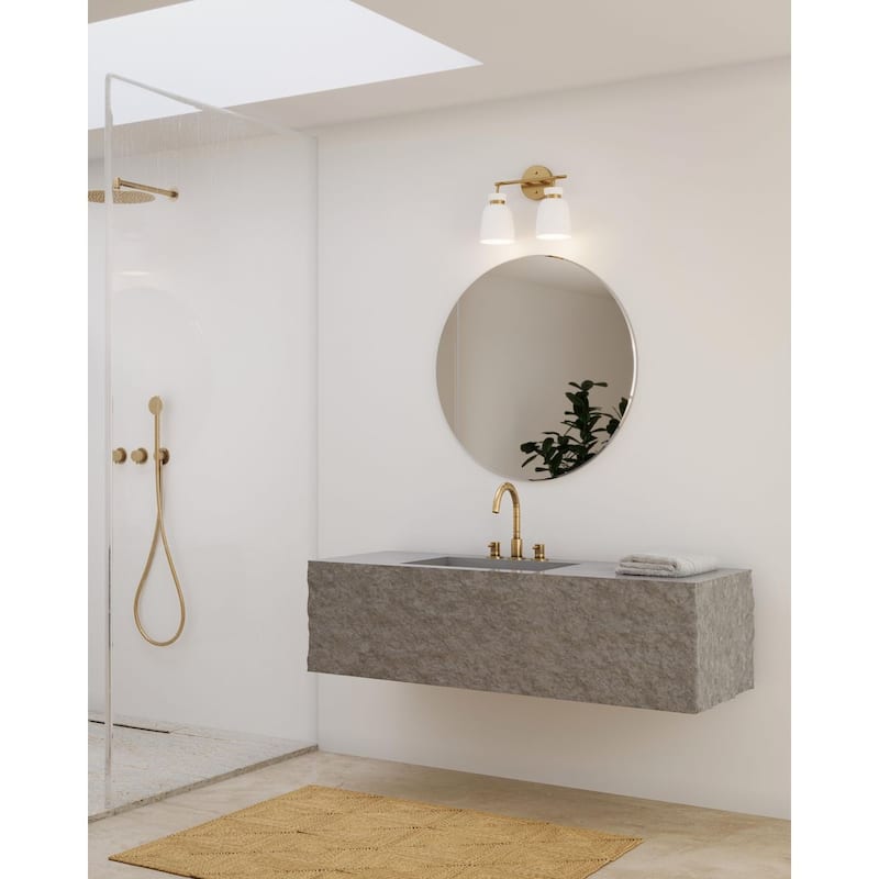 Lexie Collection Two-Light Brushed Gold Contemporary Vanity Light - 14 in x 6.62 in x 11 in