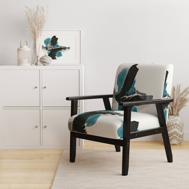 Designart "Geometric Black And Teal IV" Upholstered Modern Accent Chair - Arm Chair