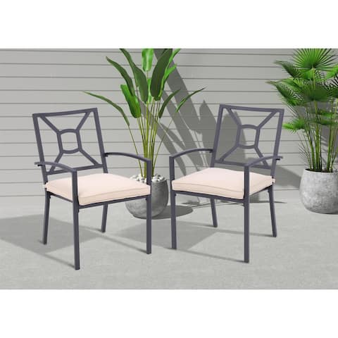Dining Chair Outdoor Aluminum Dining Armchair with Cushion Set of 2