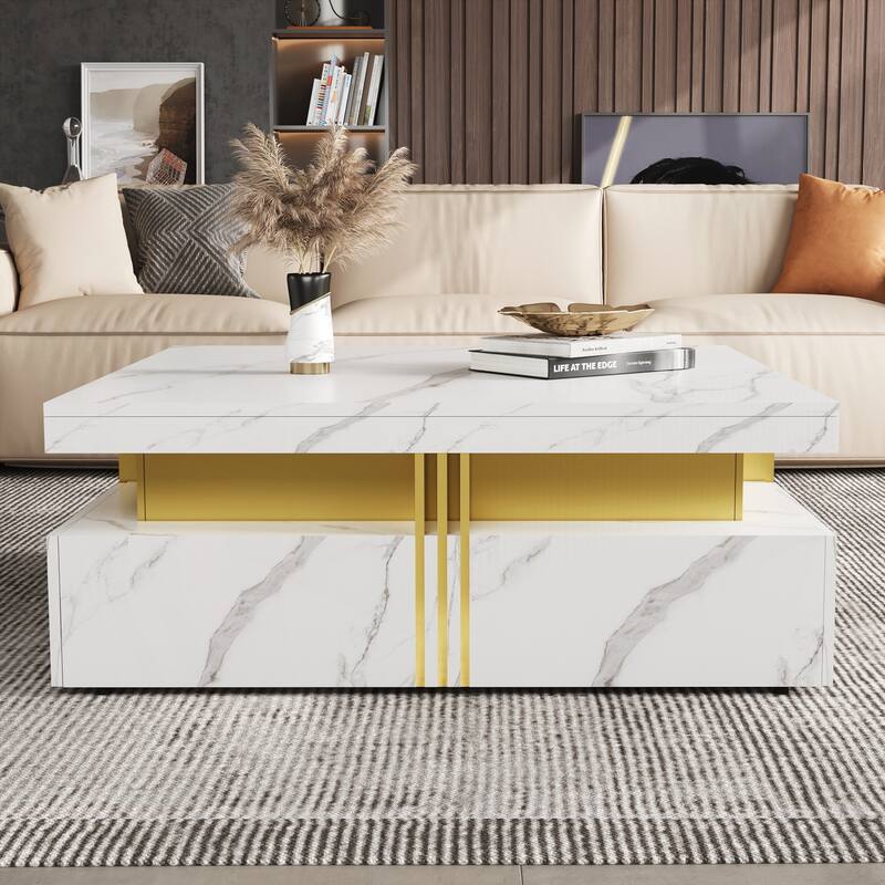 Modern Square Storage Coffee Table with 4 Drawers