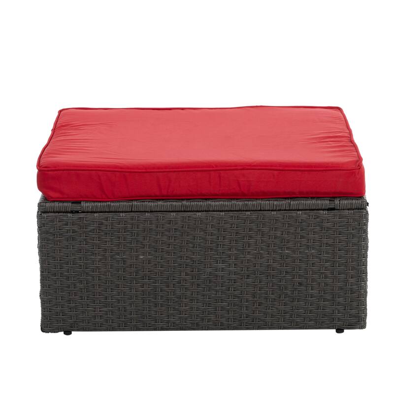 Outdoor 7-Piece PE Wicker Furniture Set with Lounger Sofa, Coffee Table, and Ottomans, Conversation Set for Patio Pool