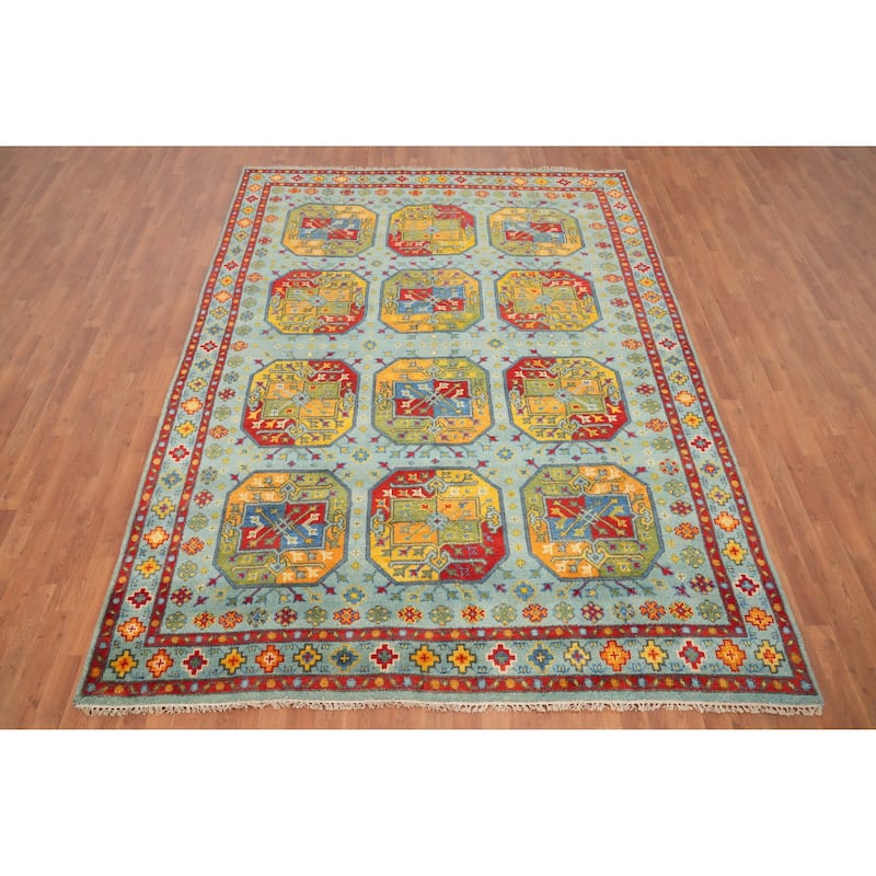 Hand Knotted Oriental 100% Wool Carpet Traditional All-Over Navy Blue & Blues Kazak Area Rug - 10' 1'' X 7' 6''