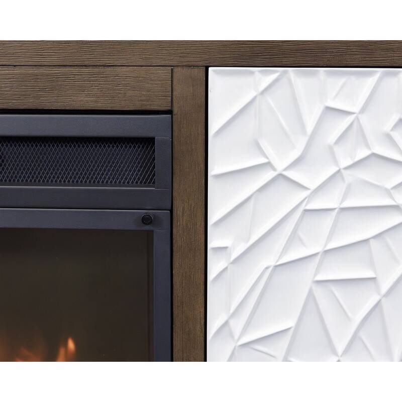 Modern Wood 65" Fireplace Console with with doors, TV Stand, Entertainment Storage, Fully Assembled, Brown