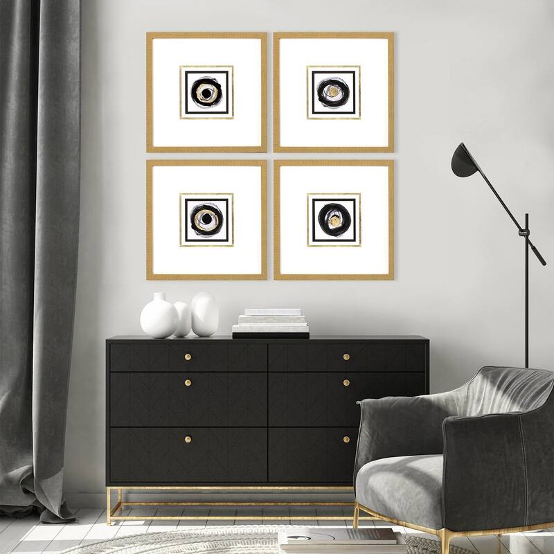 White Black Gold S/4 Framed Art Under Glass