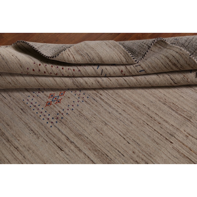 Tribal Gabbeh Indian Area Rug Hand-Knotted Oriental Beige Wool Carpet - 8'2" x 9'9"