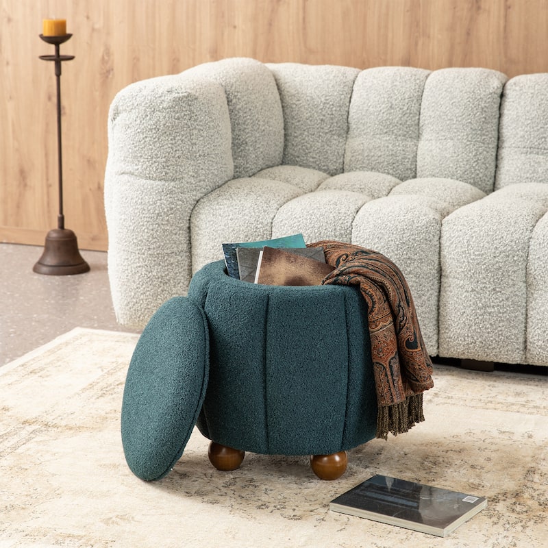Glitzhome 19"H Boucle Upholstered Storage Ottoman Stool with Rubberwood Feet