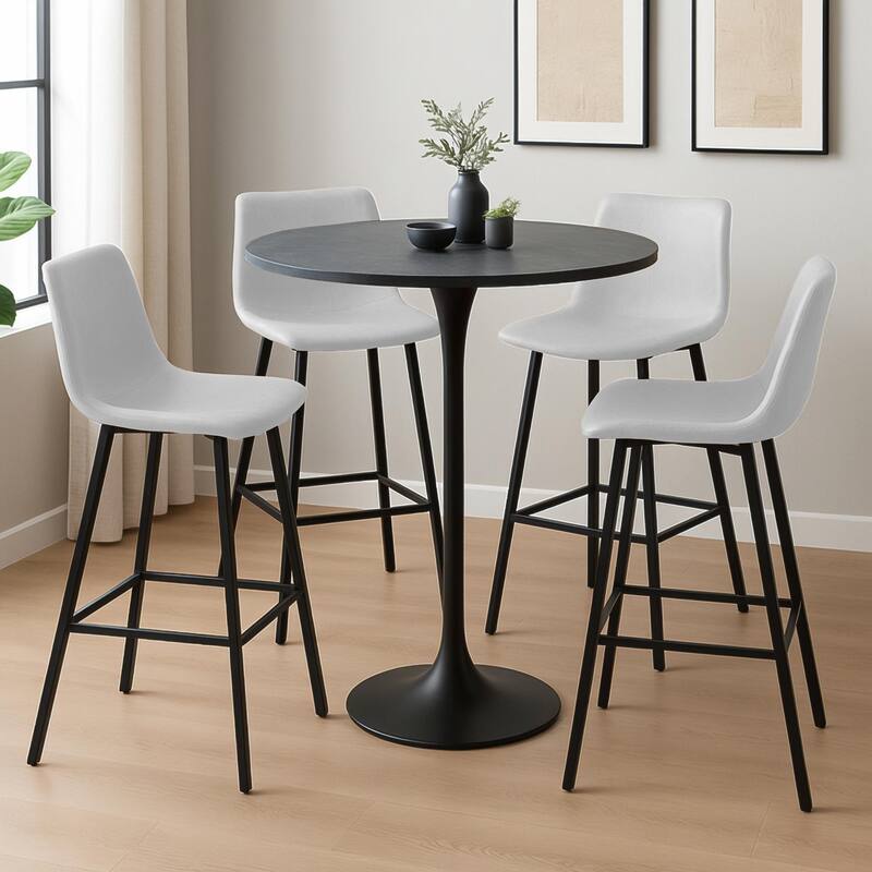 Elland Modern Ergonomic Foam Padded Metal Bar Stool with Back Support Plush Seating Footrest Powder Coated Finish Plastic Glides