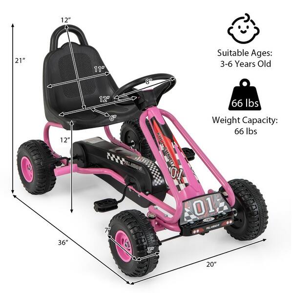 dimension image slide 0 of 2, 4 Wheel Pedal Powered Ride On with Adjustable Seat - 36''x 20''x 21''(L x W x H)