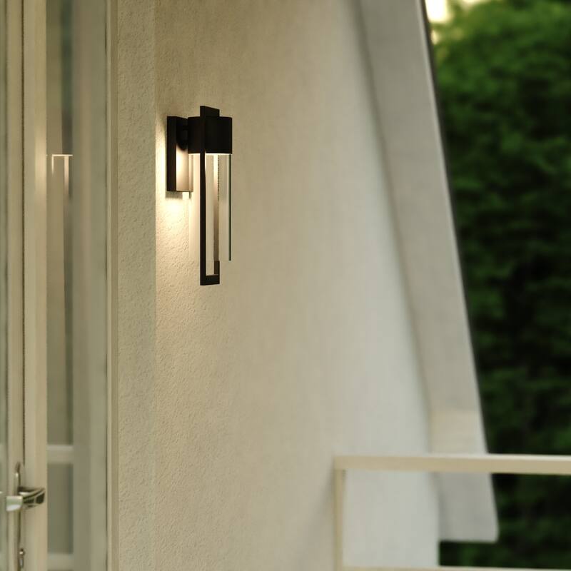 Sawyer Steel 1 Light Integrated LED Matte Black Contemporary Outdoor Wall Lantern Clear Glass - 5-in W x 14.25-in H x 5.25-in D