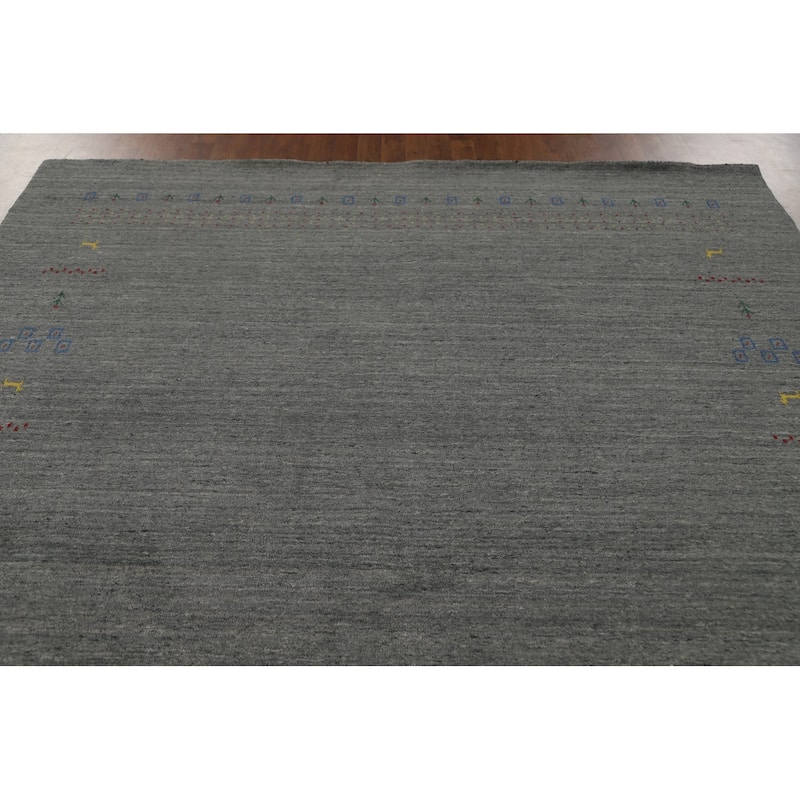 Grey Tribal Gabbeh Indian Area Rug Handmade Wool Carpet - 7'9" x 9'10"