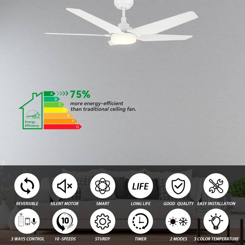 CARRO Boreas 52" Smart Ceiling Fan with Light and Remote-Downrod