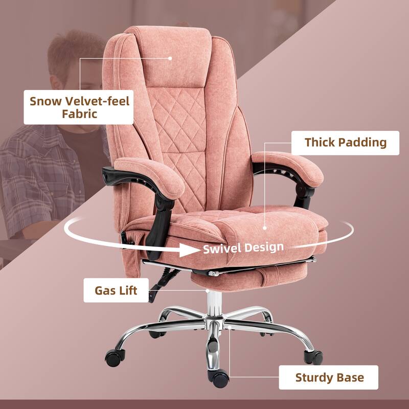 Massage Office Chair, Executive Office Chair Reclining Computer Chair with 6-Point Vibration, Retractable Footrest, Pink