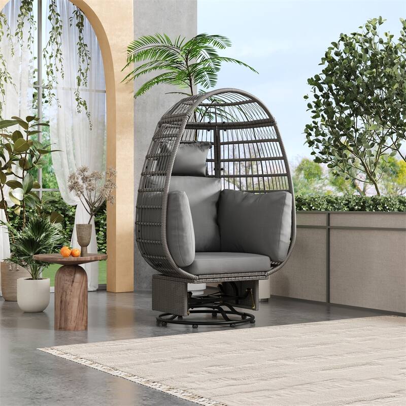 Outdoor Swivel Chair w/ Cushions,Rattan Egg Chair w/ Rocking Function