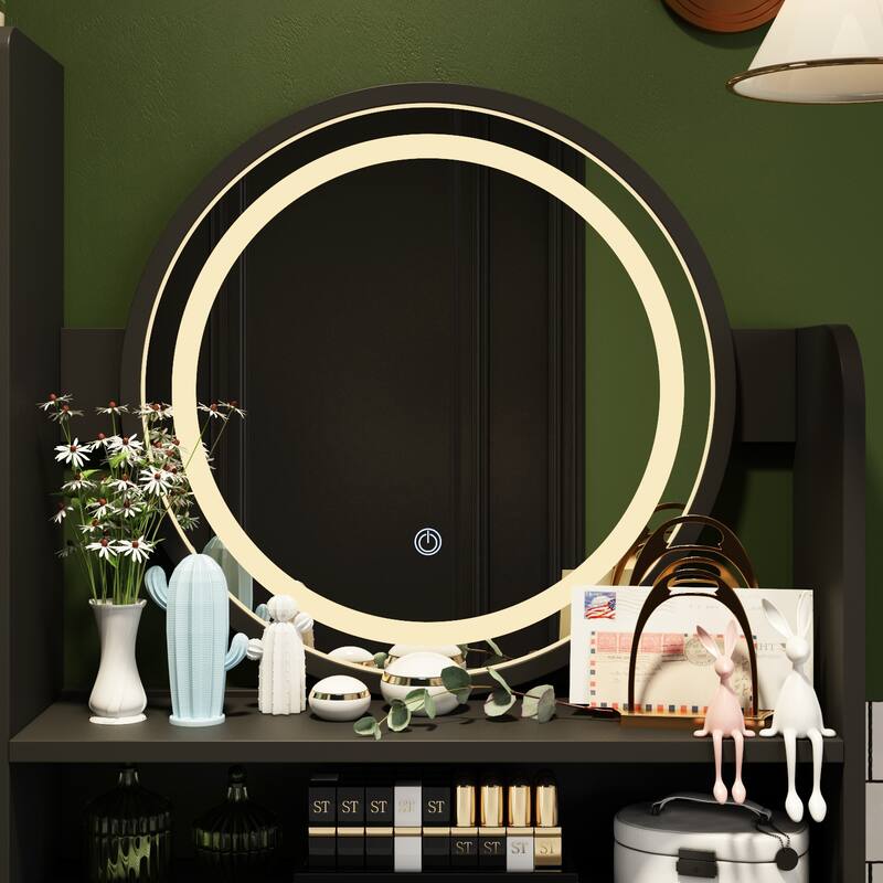 Makeup Vanity Dressing Table, Vanity Mirror with Lights and Table Set - 52"H