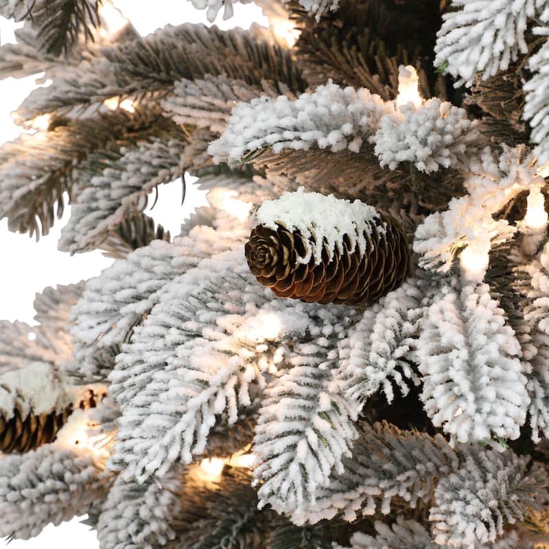 Puleo International 7.5 ft. Pre-Lit Flocked Slim Montville Spruce Artificial Christmas Tree