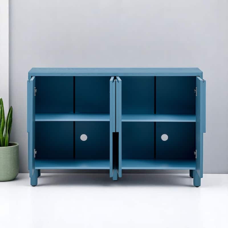4-Door Sideboard Buffet Cabinet with Adjustable Shelves and Cable Management,Arc Handles, Pine Wood Legs,47" Storage Console