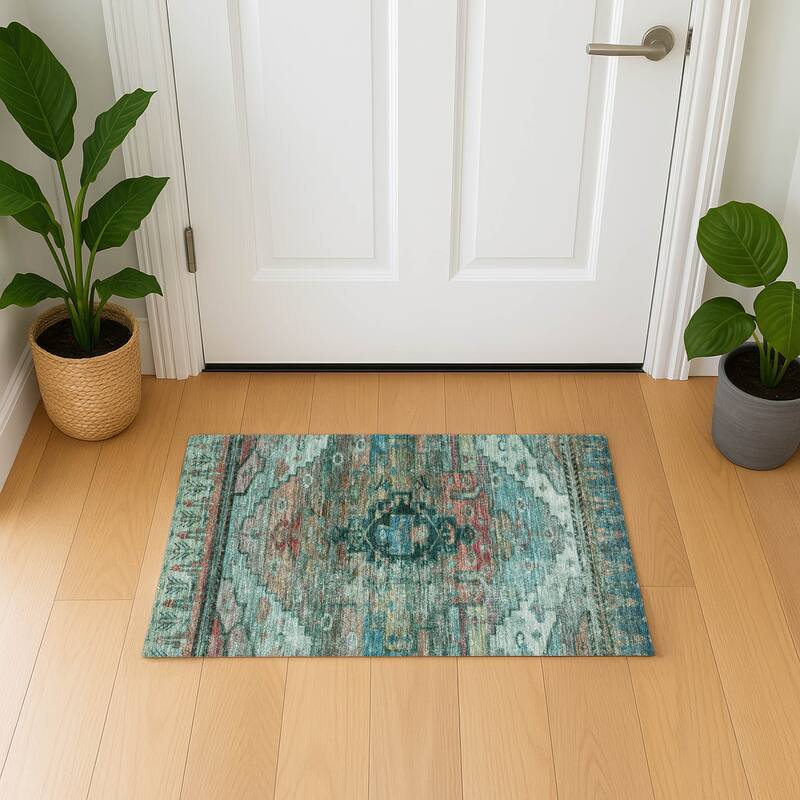 Premium Washable Super Soft Global Traditional Mayfield Rug - Teal - 1'8" x 2'6"