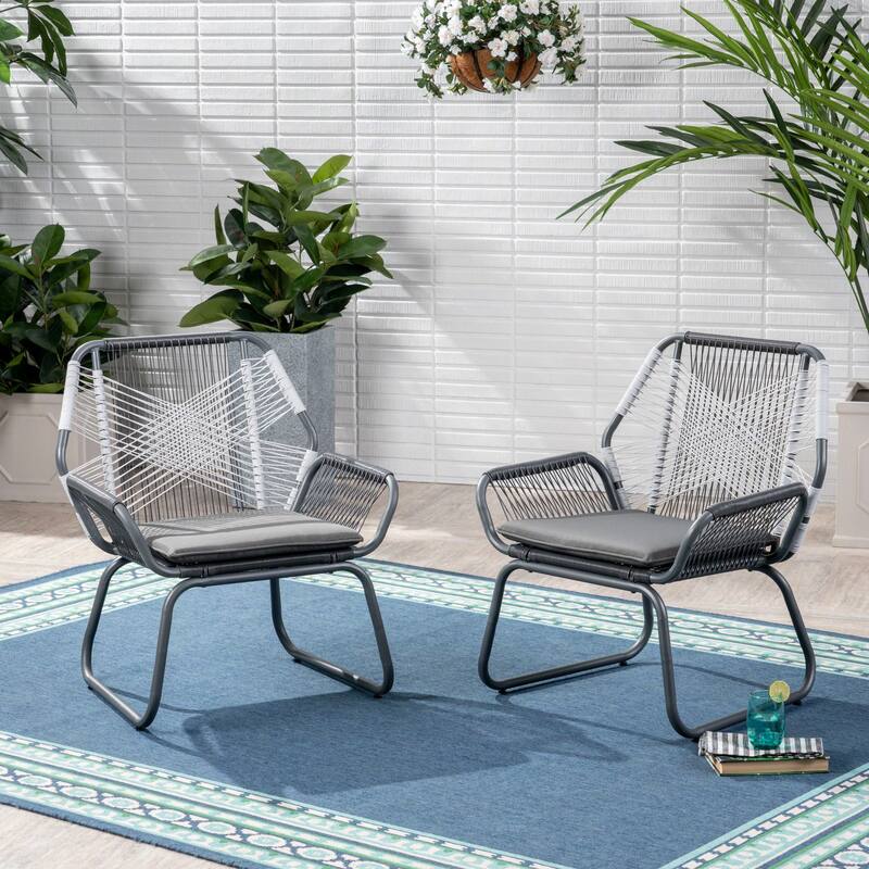 Roomfitters Milan Outdoor Wicker Club Chairs with Water Resistant Cushions, Modern Patio Armchair, Grey Set of 2 - Set of 2 - Grey