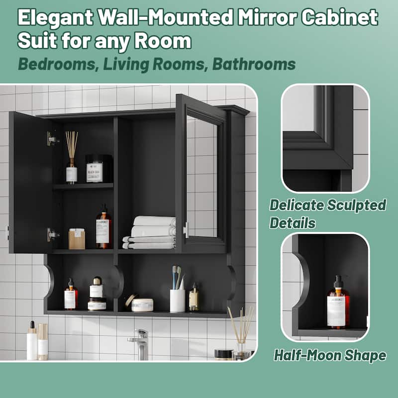 30 Inch Mirror Medicine Cabinet with Open Shelves