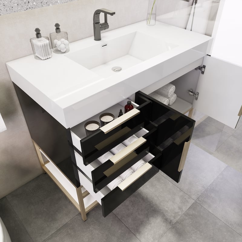 Noble 42" Free Standing Vanity (L Drawer) with Reinforced Acrylic Sink - 42" Width