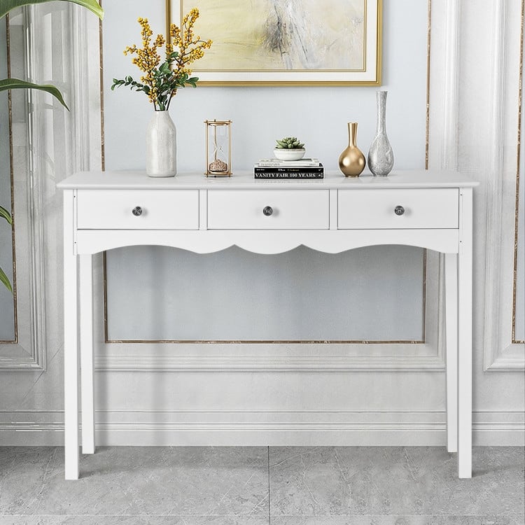 Hall table Side Table with 3 Drawers-White - 39.4" x 12.6" x 29.5"(L x W x H)