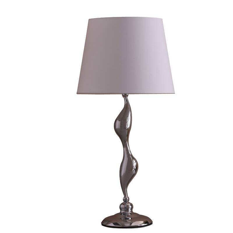 Silver Metal Bedside Lamp with White Linen Empire Shade - 12” x 12” x 24” (D x W x H)