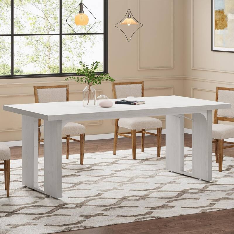 71" Rustic Farmhouse Dining Table for 6-8 People - Large Rectangular Kitchen Table, Wood Dining Room Table for Family Meals - White