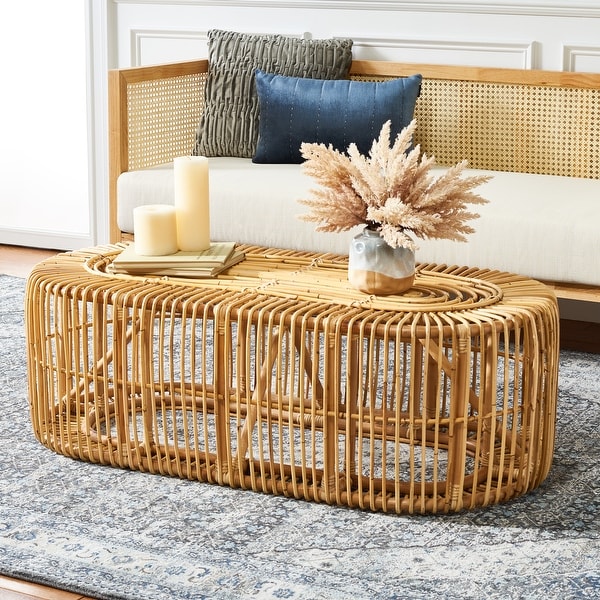 SAFAVIEH Jabez Tropical Boho Rattan Oval Coffee Table - On Sale