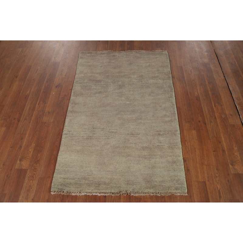 Green & Beige Gabbeh Modern Foyer Rug Handmade Wool Carpet - 2'8"x 4'1"