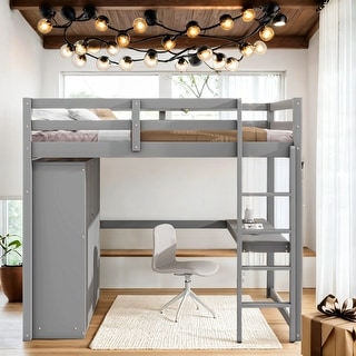 Modern Style Full Size Bunk Bed with Closet, Children'S Bunk Bed with Stairs and Guardrails, Storage Beds