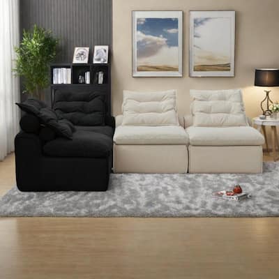 99" Corduroy Modular 4-Seater Sofa with 8 Pillows (4 Neck + 4 Lumbar), Armless Design and DIY Configuration