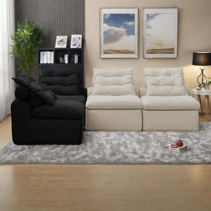 99" Corduroy Modular 4-Seater Sofa with 8 Pillows (4 Neck + 4 Lumbar), Armless Design and DIY Configuration