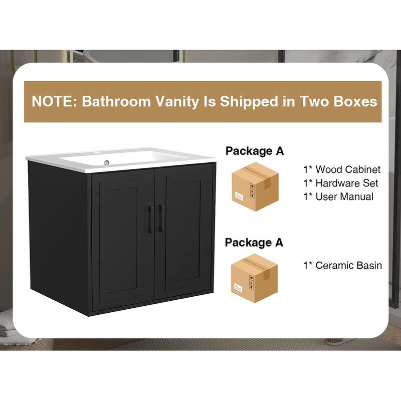 Anmytek 24'' Floating Bathroom Vanity Sink Combo Wall Mounted Cabinet with Soft Close Door
