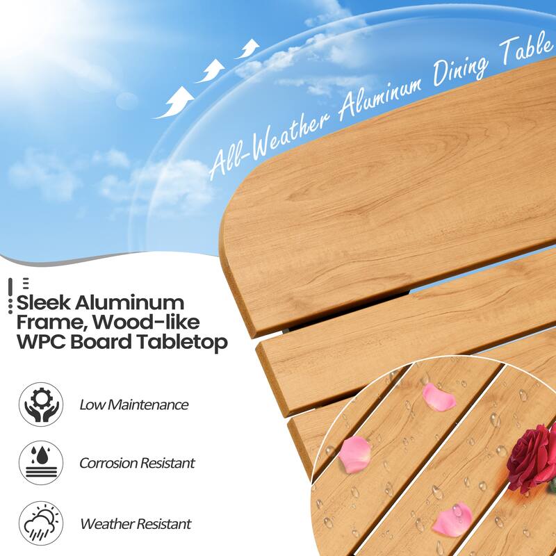 9-Piece Outdoor Dining Set Aluminum Table and Stackable Armchairs with Umbrella and Base