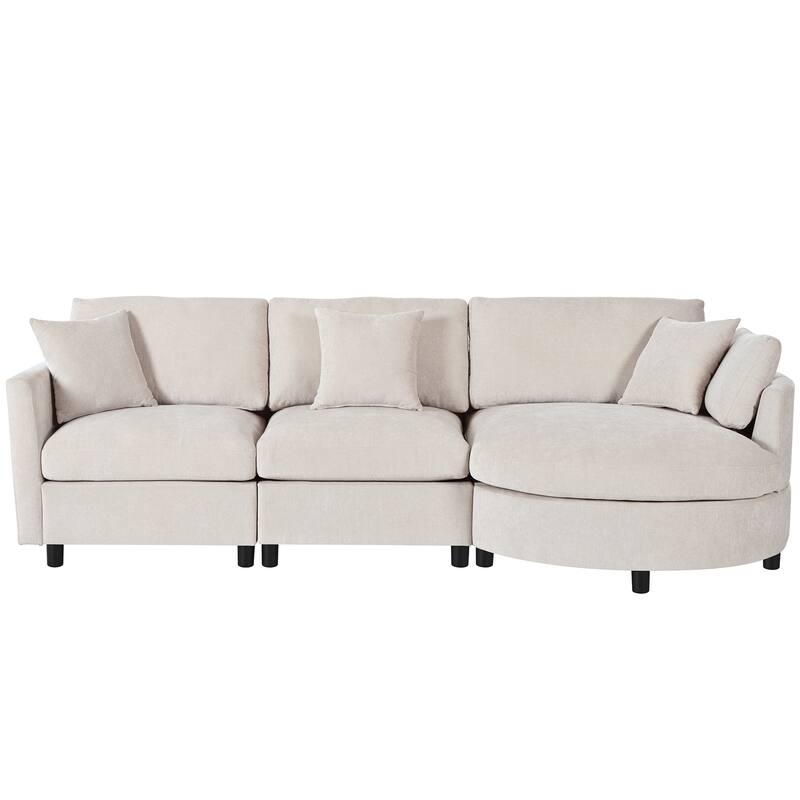 Roomfitters 107" Chenille Fabric 3-Piece Sectional Sofa, Modern Large L-Shaped Couch with Rounded Curved Chaise