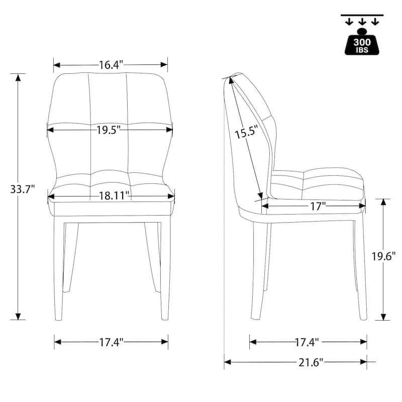 Checkered Faux Leather Upholstered Dining Chairs, Set of 2/4 - 33.7"H x 17.4"W x 17.4"D